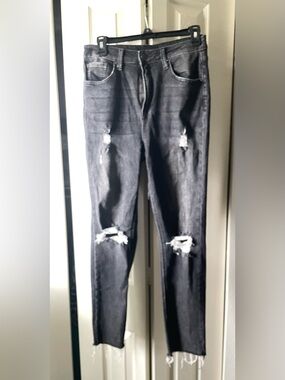 Risen-  Women's Black Distressed Boyfriend Jeans with Relaxed Fit